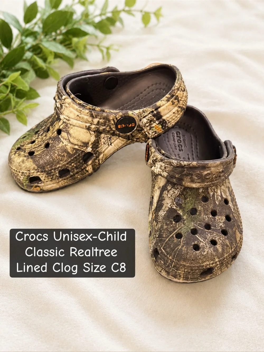CROCS Kids Classic Realtree Clog in Camo Brown and Green